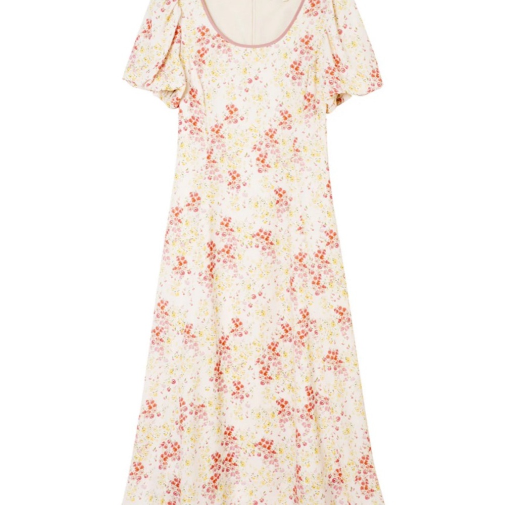 Simple Retro yellow floral midi dress S